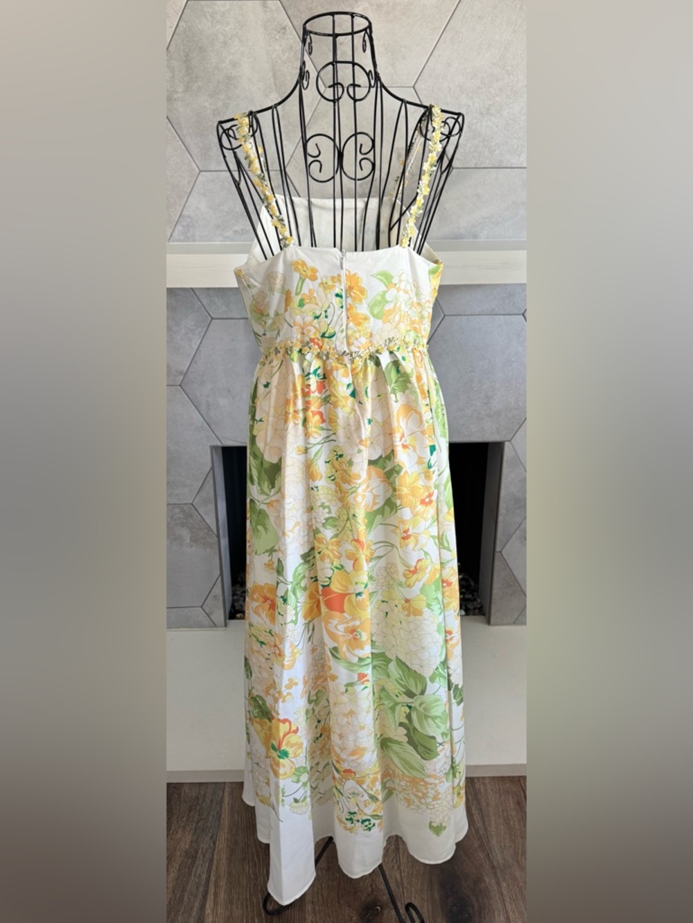 Dalia MacPhee Yellow and Green Floral Maxi Fit & Flare Sundress Women's M - Picture 3 of 15